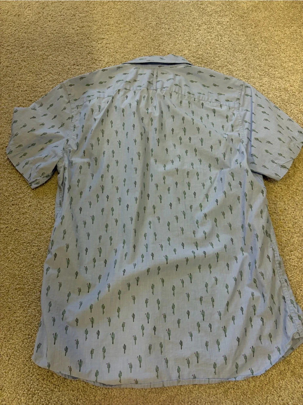 Banana Republic Light Blue Short Sleeve Button-Down with Green Cactus Print